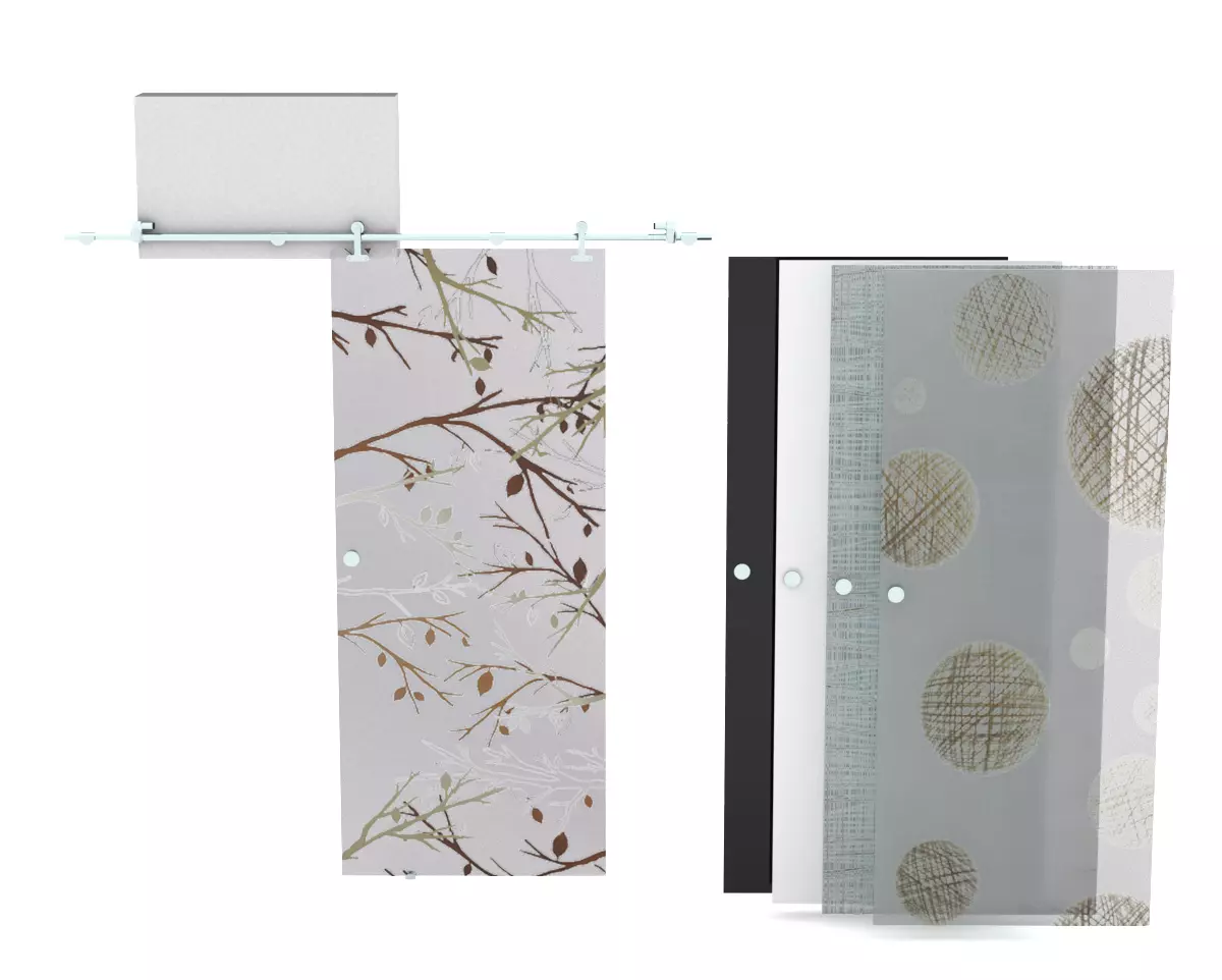 Sliding interior glass door - Full wall section 3D model_0