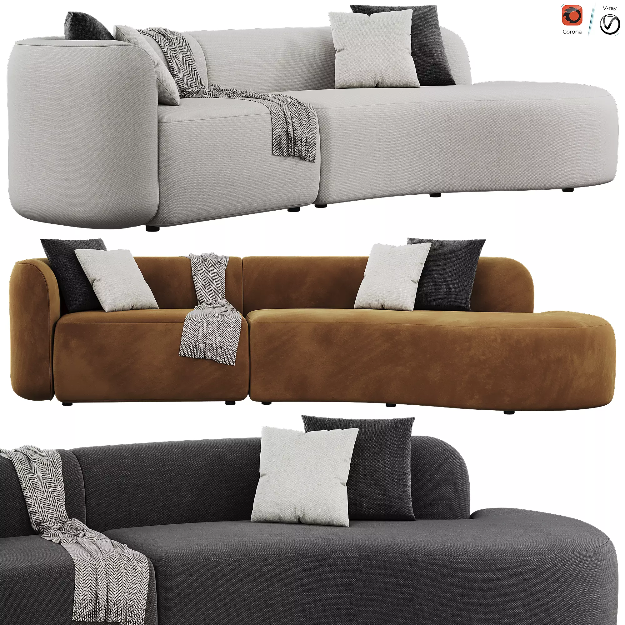 Design corner sofa modern comfortable glamor round PORTOFINO Low-poly 3D model