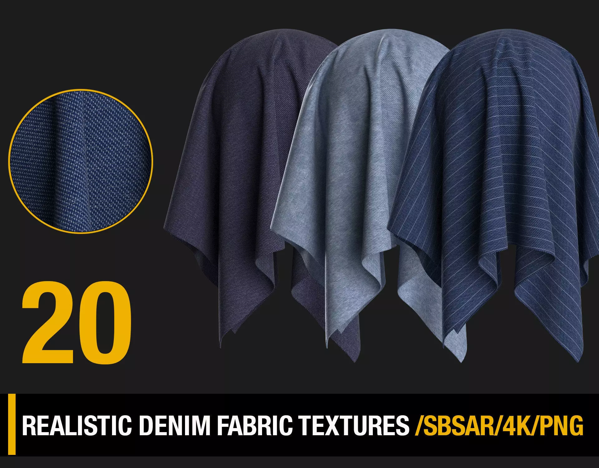 20 Realistic denim fabric textures  SBSAR  PNG 4K Texture_0