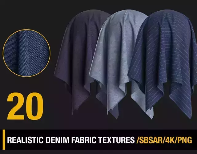 20 Realistic denim fabric textures  SBSAR  PNG 4K Texture