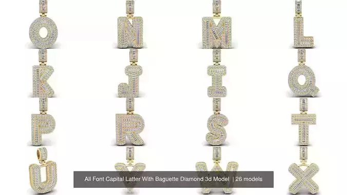 All Font Capital Latter With Baguette Diamond 3d Model 