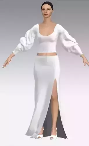 White watermelon  slevee  U neckline  