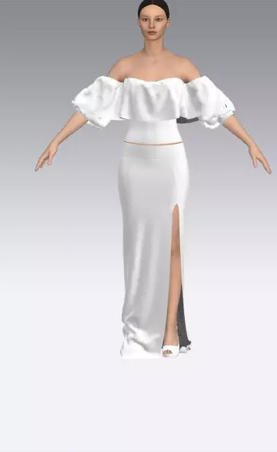 White low slevee heart neckline and rufffled Low-poly 3D model