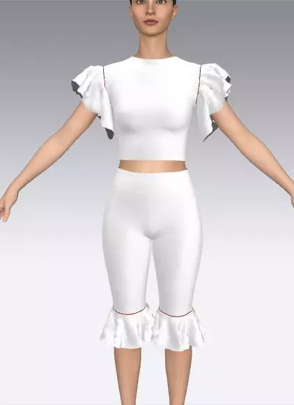 Two pieces blouse heart neckline ruffled slevee skirt Low-poly 3D model