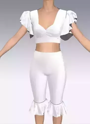 Ruffled blouse and pant  white color Low-poly 3D model