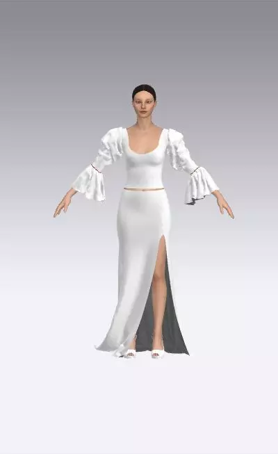 Two pieces blouse and slit skirt blouse Low-poly 3D model