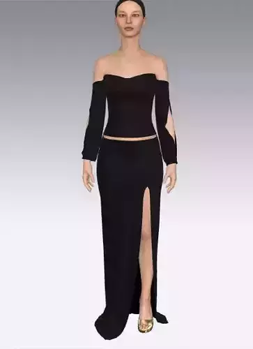 Low slevee black color slit slevee slit skirt