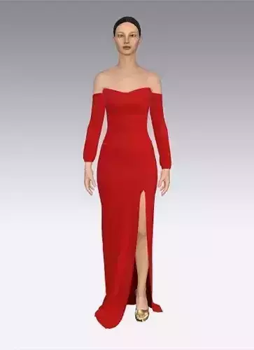 Red low slevee two pieces skirt and blouse