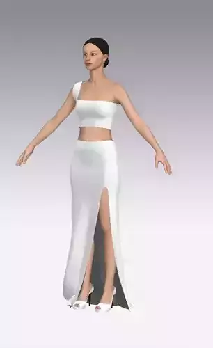 One shoulder blouse and skirt slit white color look