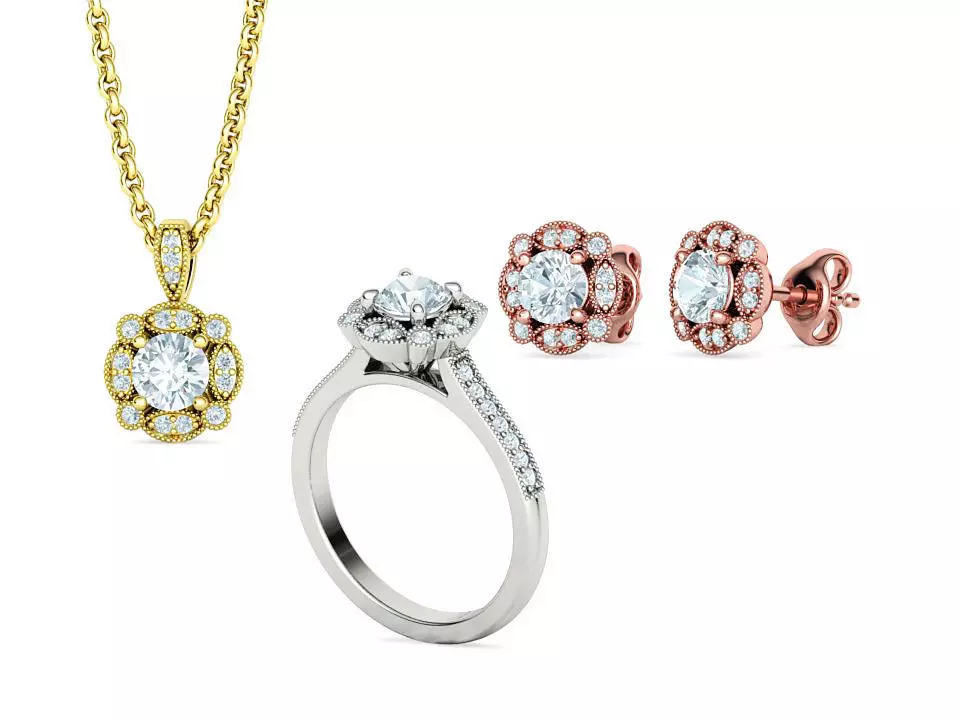 ArtDeco Halo-Ring  Studs Earring Pendant 3dprint models   3D Model Collection_0