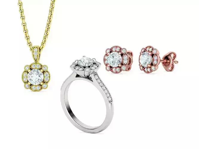 ArtDeco Halo-Ring  Studs Earring Pendant 3dprint models  