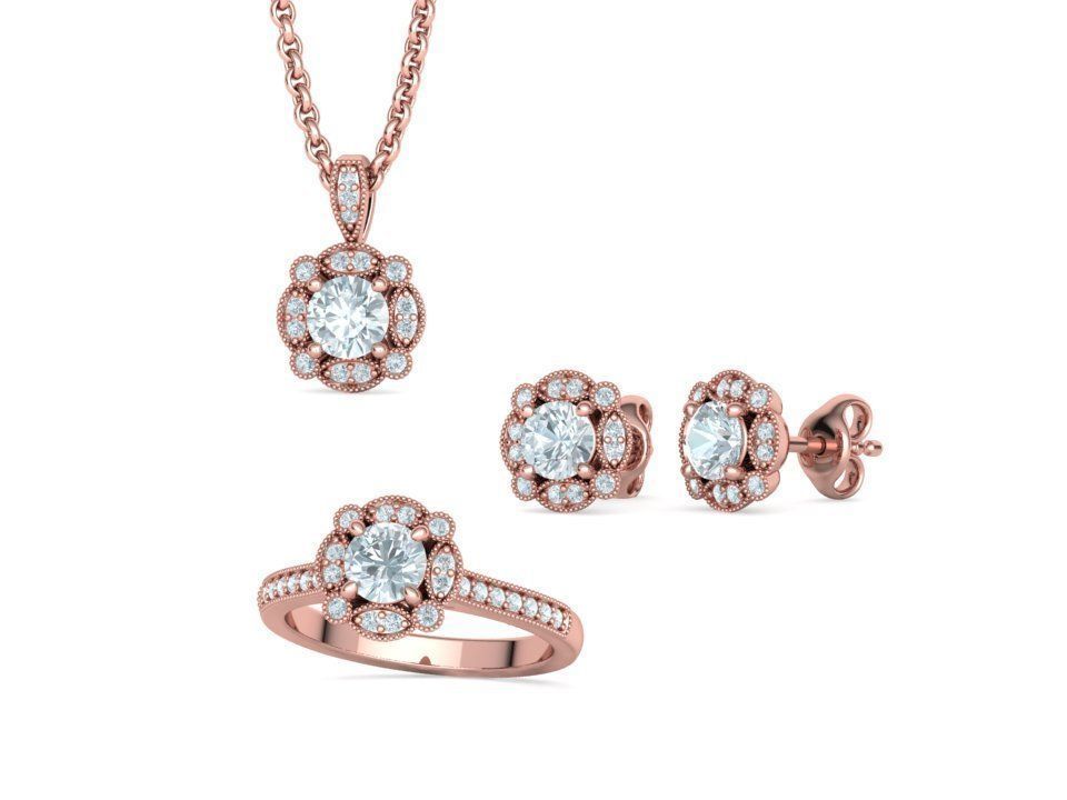 ArtDeco Halo-Ring  Studs Earring Pendant 3dprint models   3D Model Collection_22