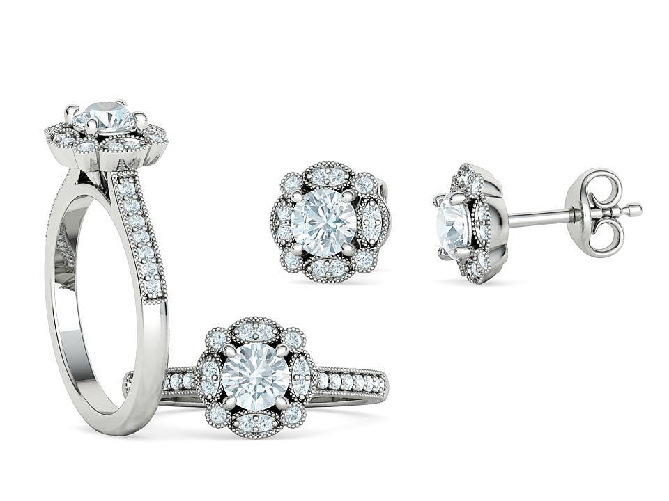 ArtDeco Halo-Ring  Studs Earring Pendant 3dprint models   3D Model Collection_7