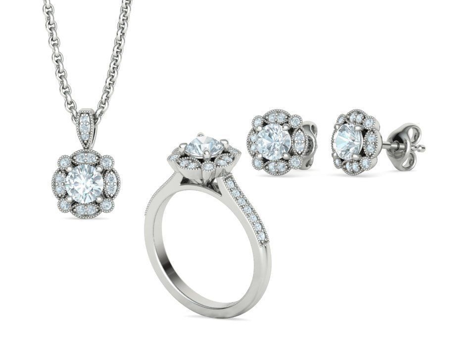 ArtDeco Halo-Ring  Studs Earring Pendant 3dprint models   3D Model Collection_1