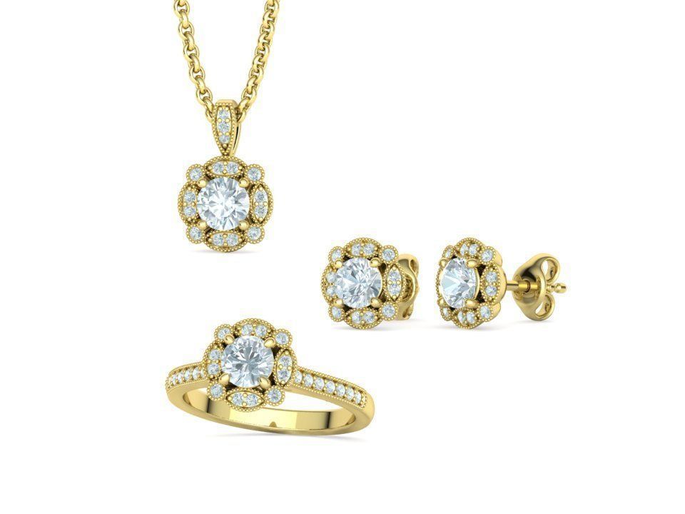 ArtDeco Halo-Ring  Studs Earring Pendant 3dprint models   3D Model Collection_23