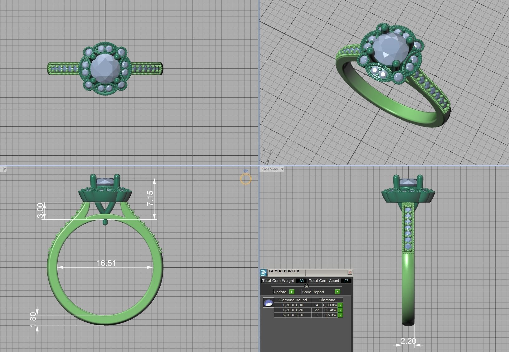 ArtDeco Halo-Ring  Studs Earring Pendant 3dprint models   3D Model Collection_14