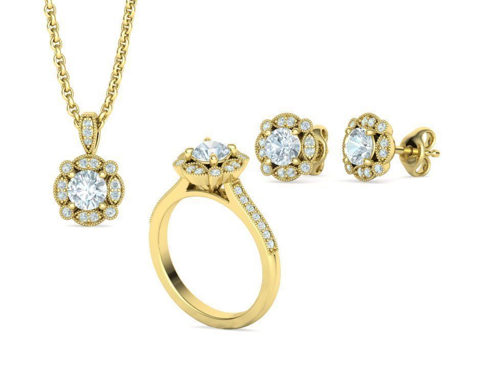 ArtDeco Halo-Ring  Studs Earring Pendant 3dprint models   3D Model Collection_3