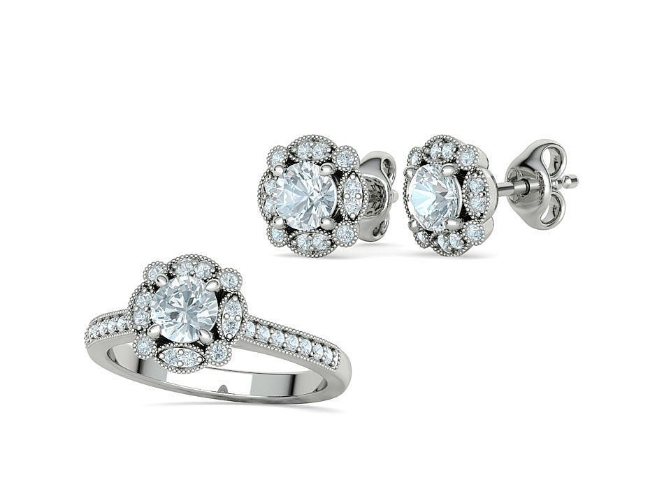 ArtDeco Halo-Ring  Studs Earring Pendant 3dprint models   3D Model Collection_31