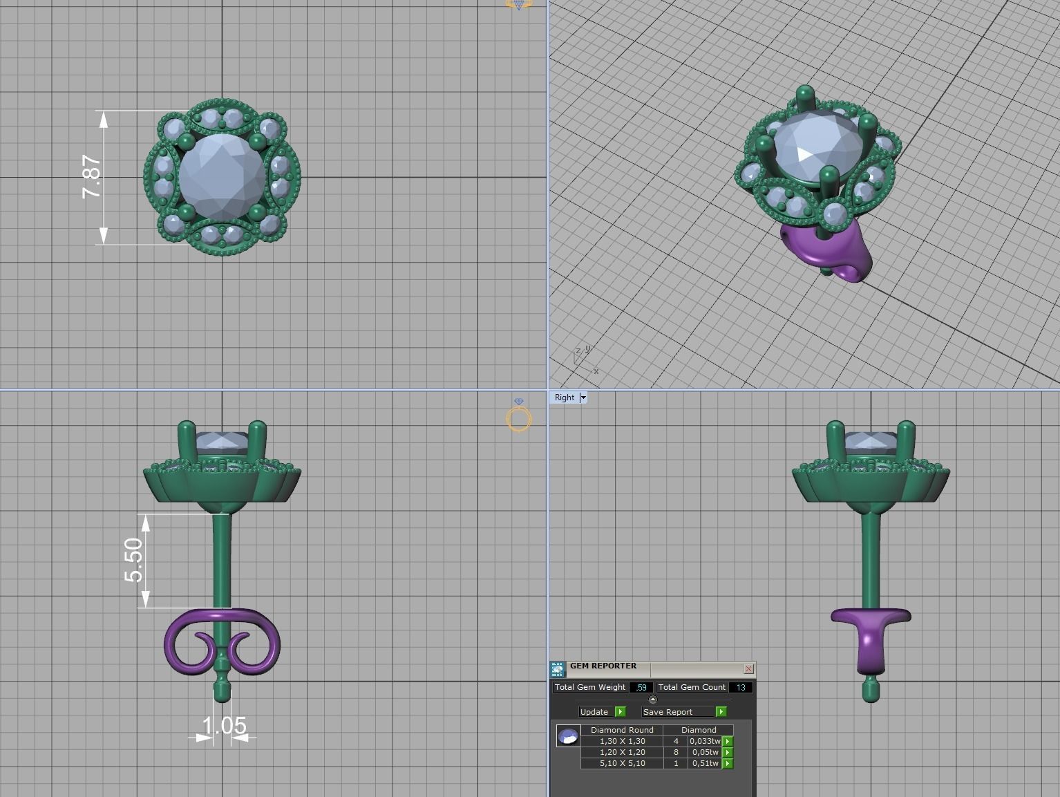 ArtDeco Halo-Ring  Studs Earring Pendant 3dprint models   3D Model Collection_16