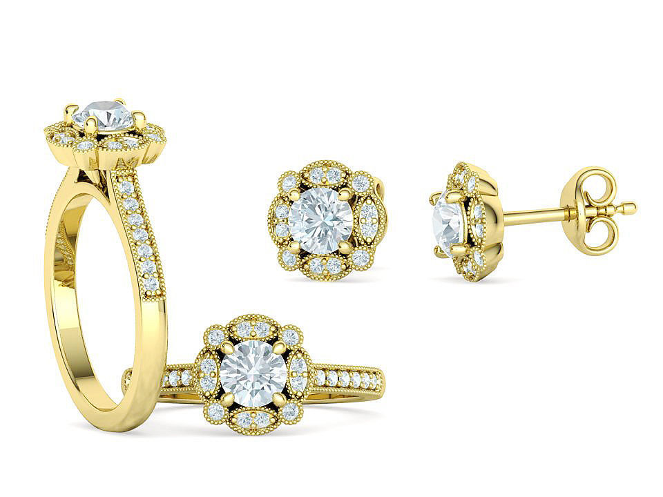 ArtDeco Halo-Ring  Studs Earring Pendant 3dprint models   3D Model Collection_6