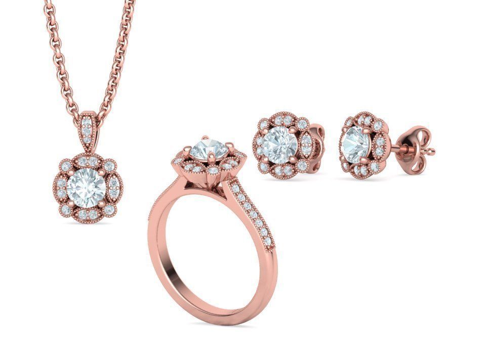 ArtDeco Halo-Ring  Studs Earring Pendant 3dprint models   3D Model Collection_2