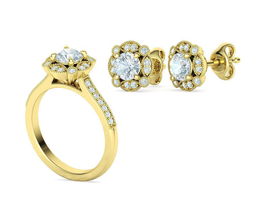 ArtDeco Halo-Ring  Studs Earring Pendant 3dprint models   3D Model Collection_17