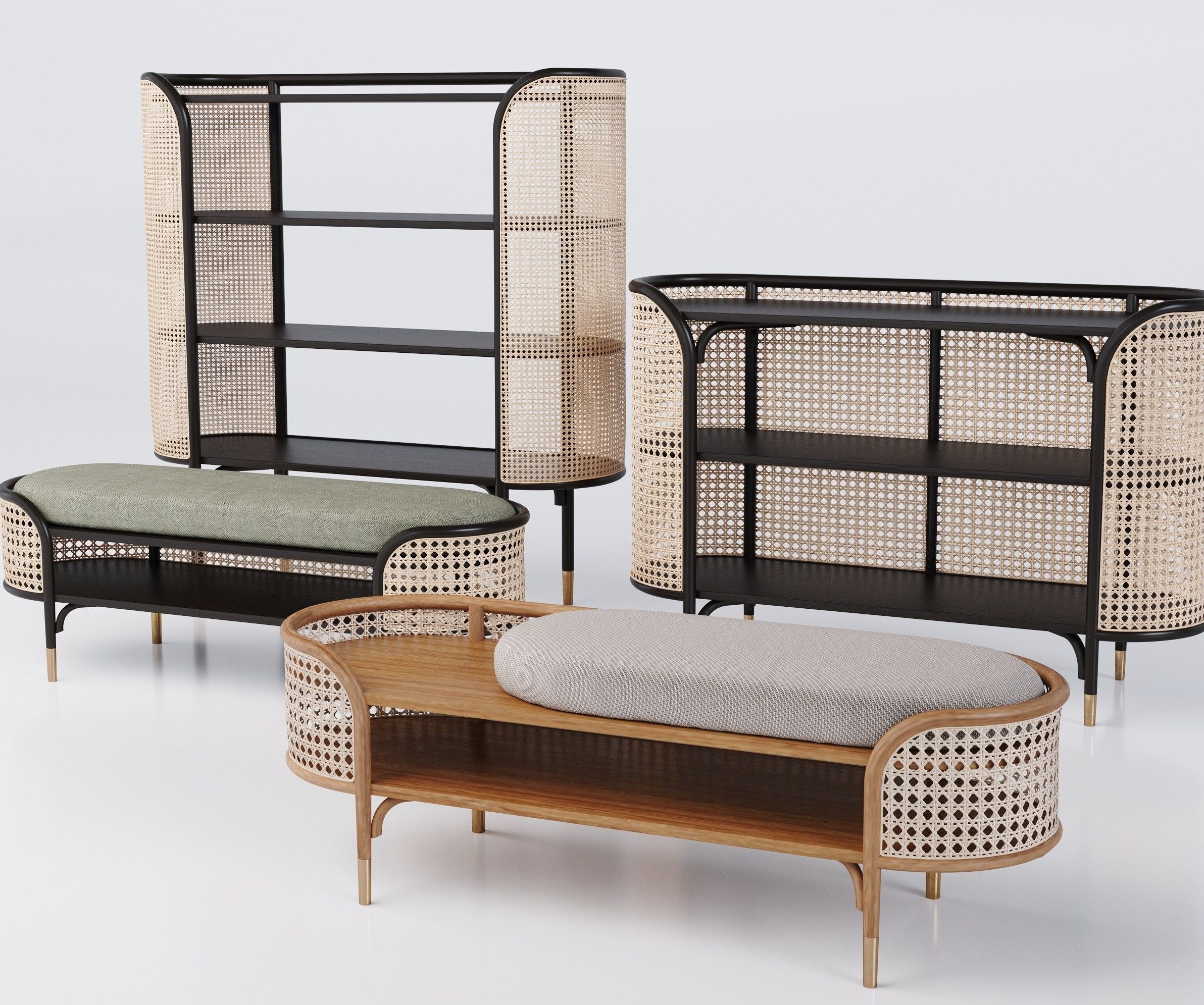 A set comprising of bookcase console bench 3D model_6