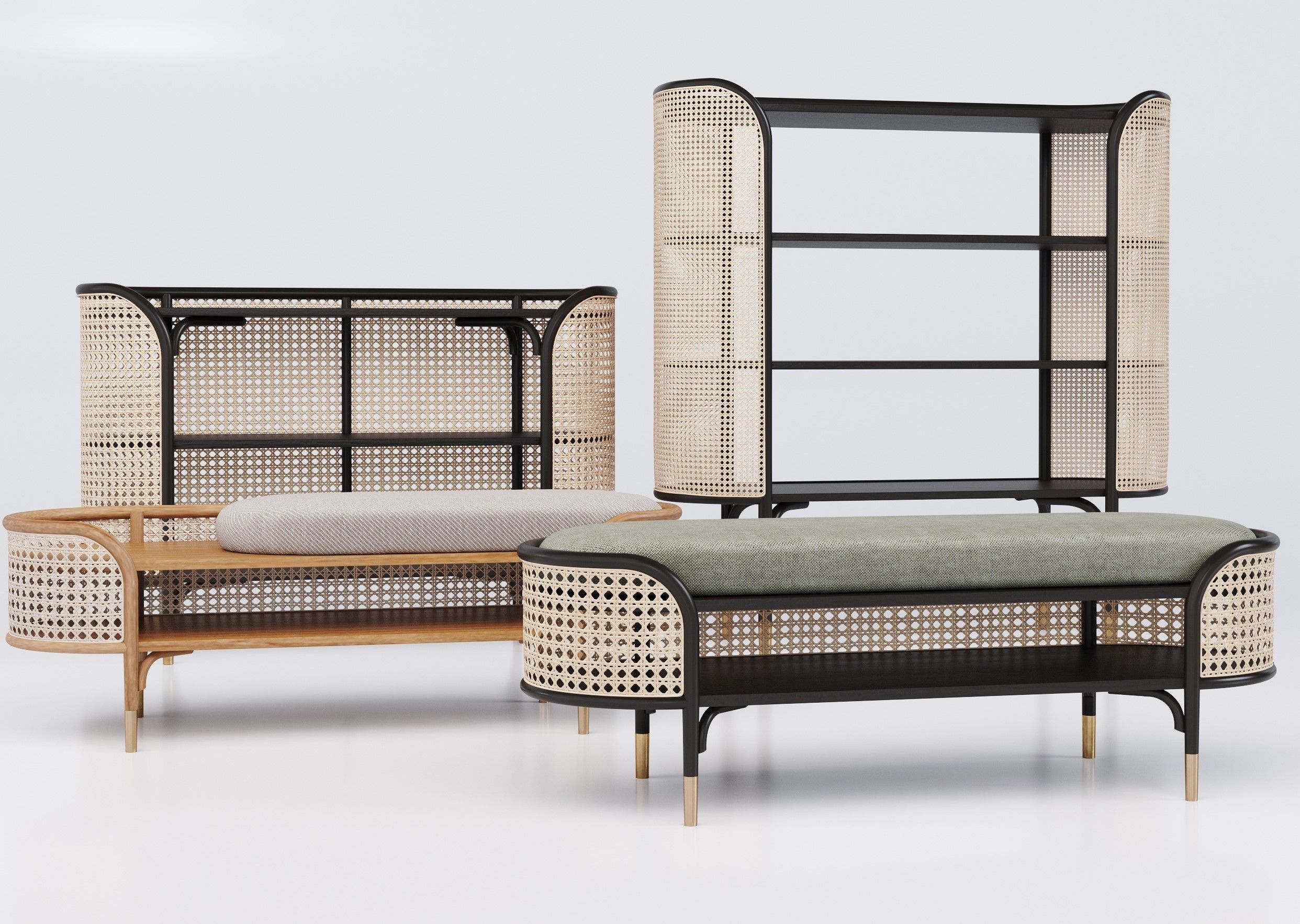 A set comprising of bookcase console bench 3D model_5