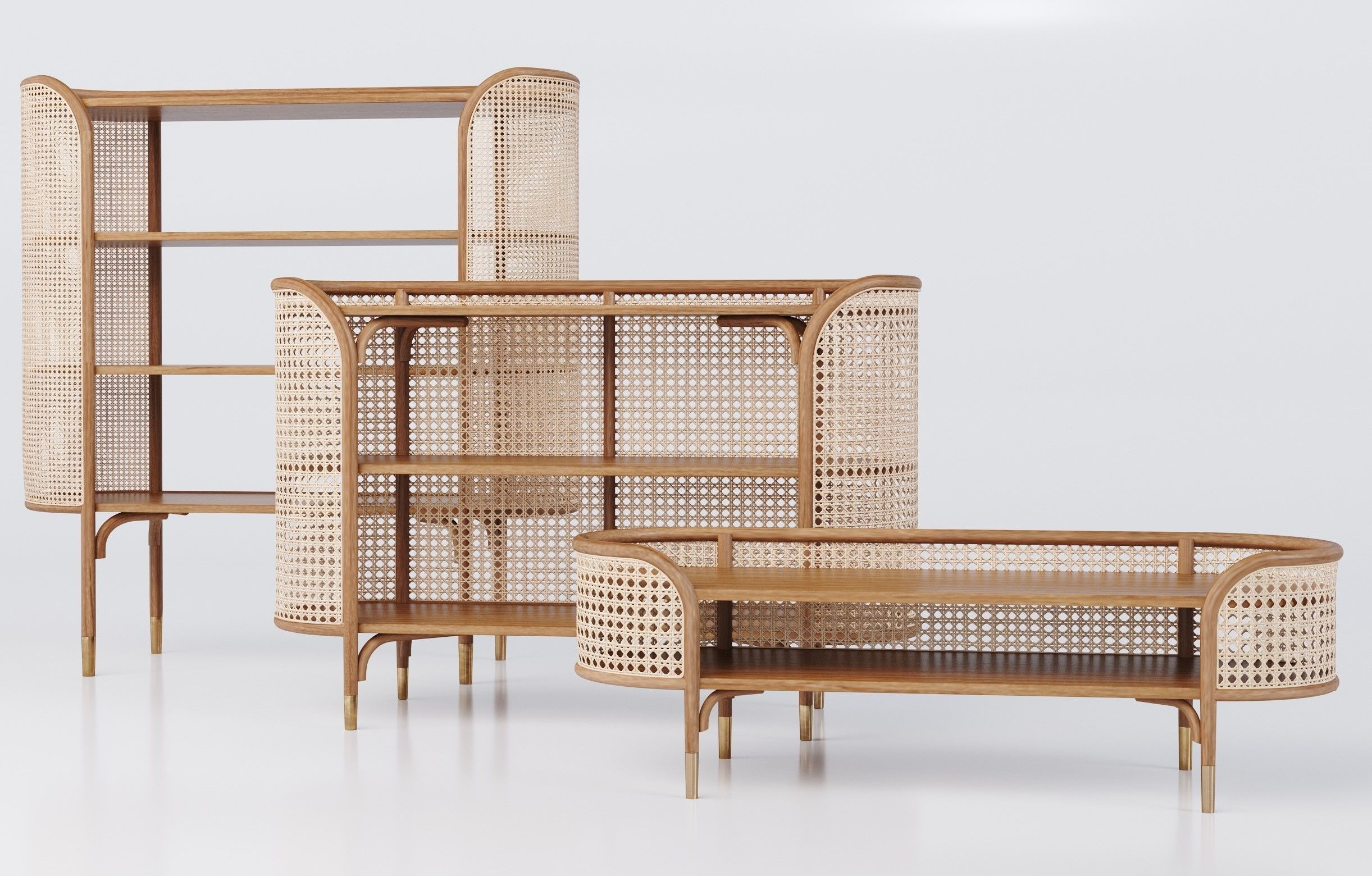 A set comprising of bookcase console bench 3D model_4