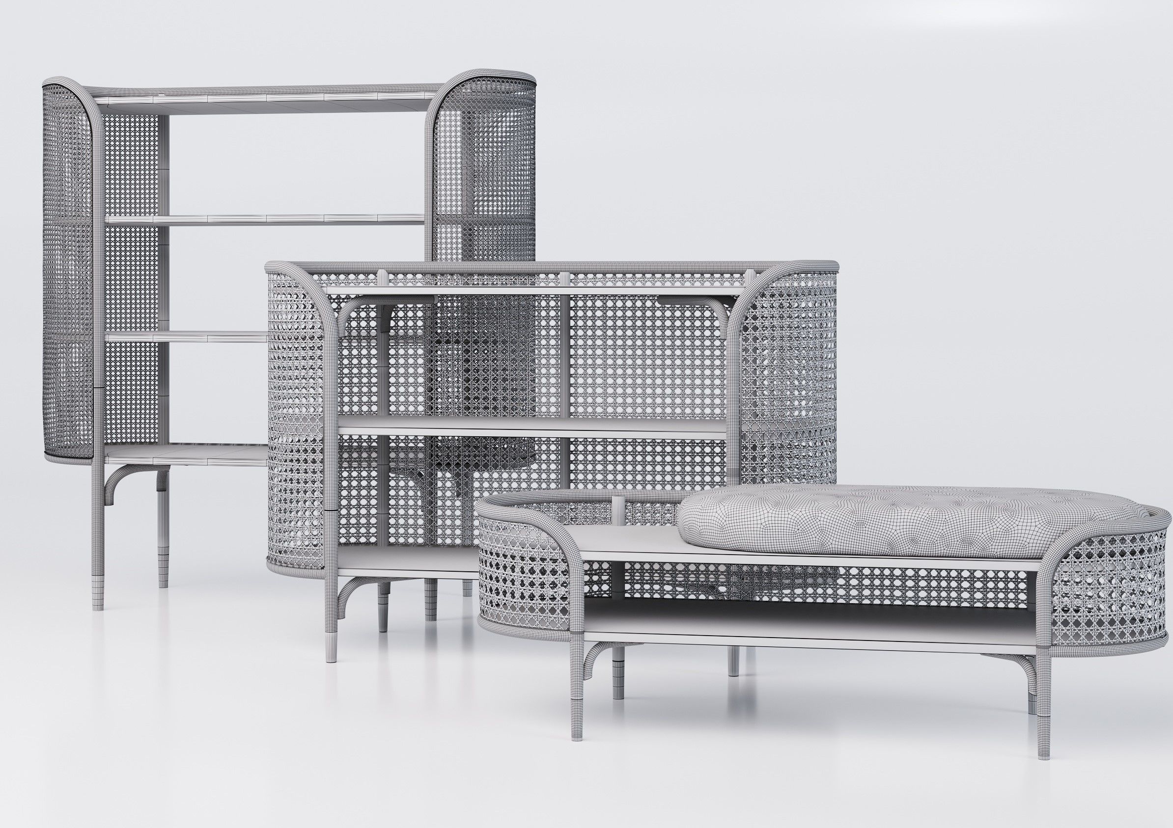 A set comprising of bookcase console bench 3D model_2