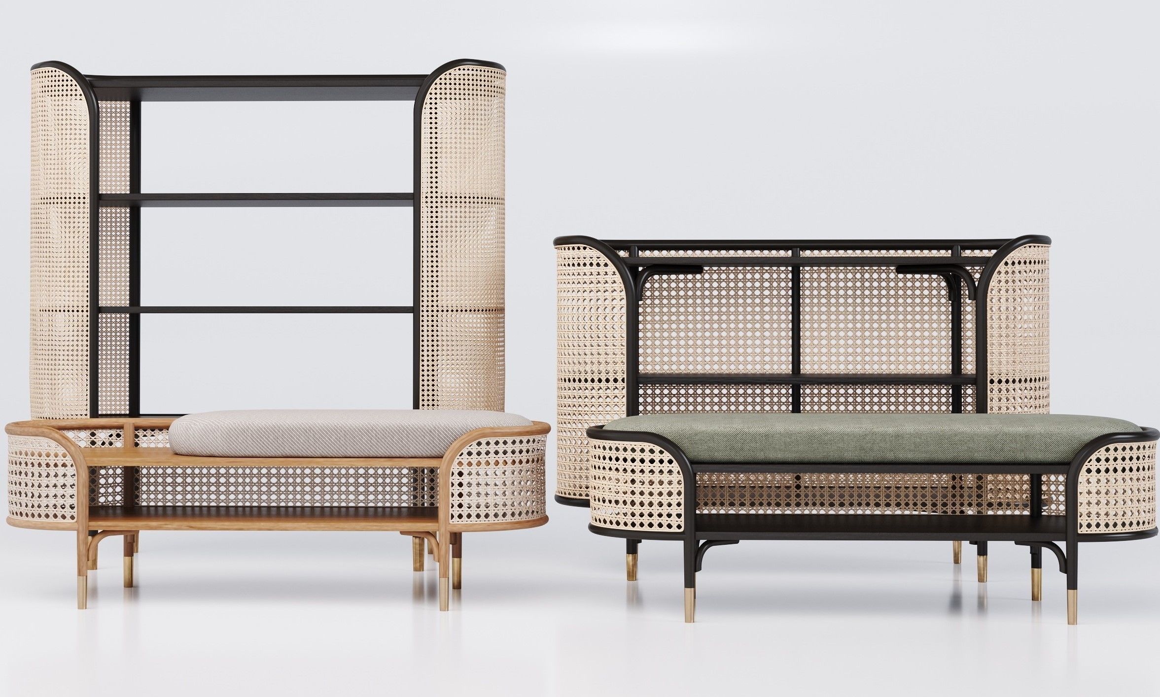 A set comprising of bookcase console bench 3D model_3