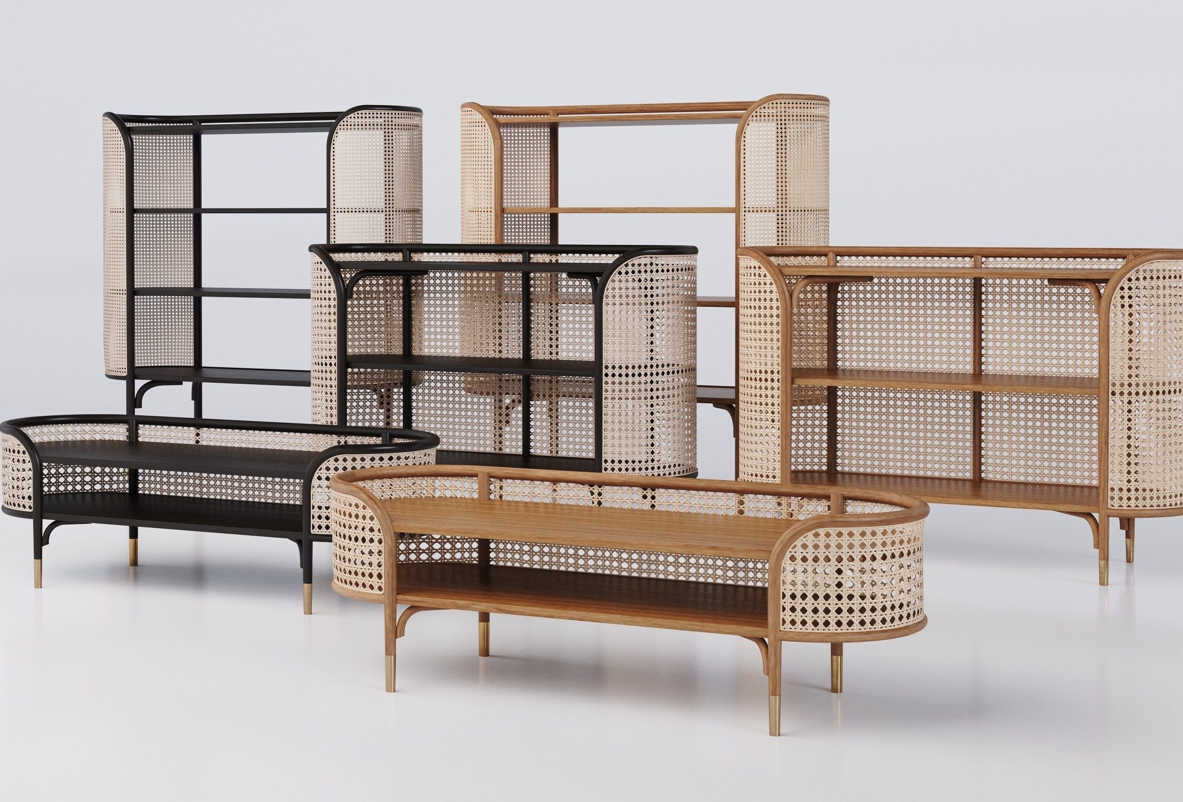 A set comprising of bookcase console bench 3D model_1