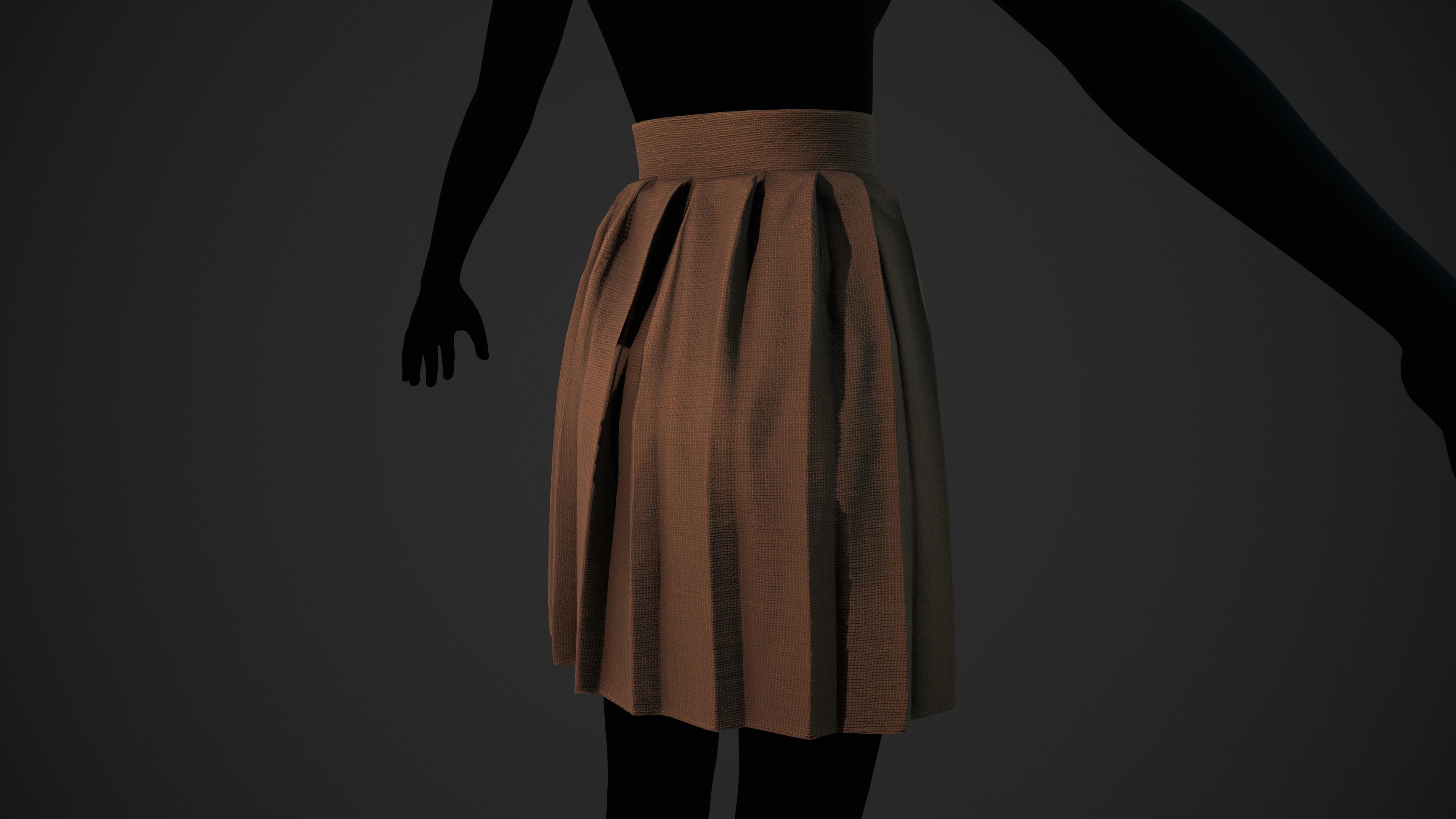 Brown Knife Pleated Skirt  Low-poly 3D model_6