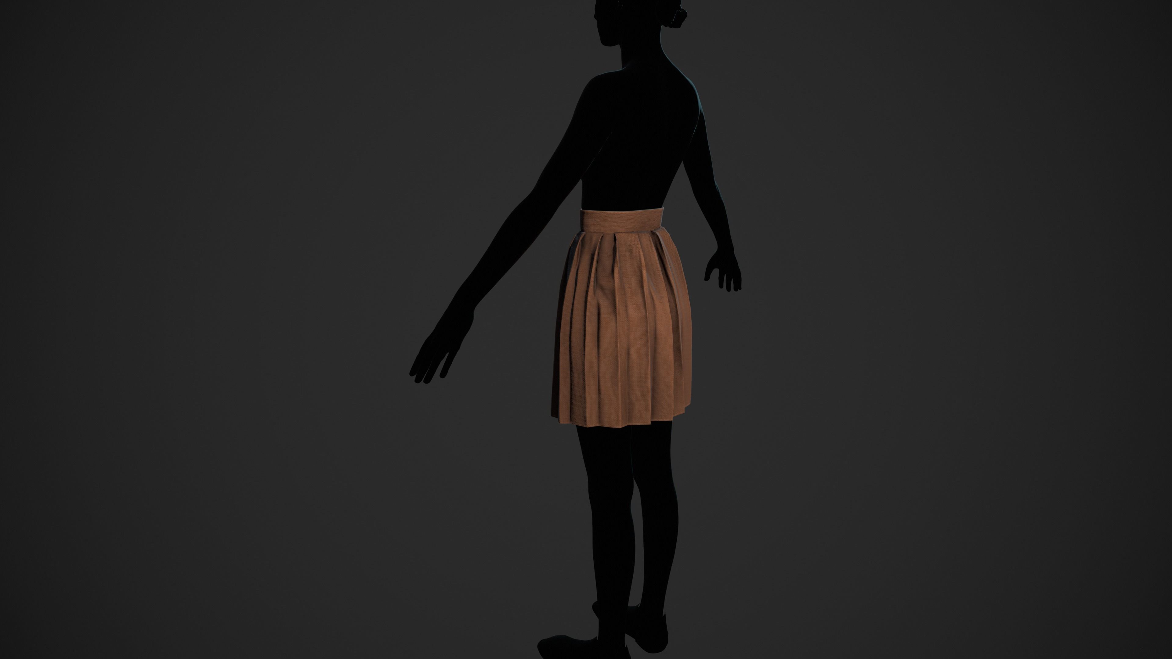 Brown Knife Pleated Skirt  Low-poly 3D model_3