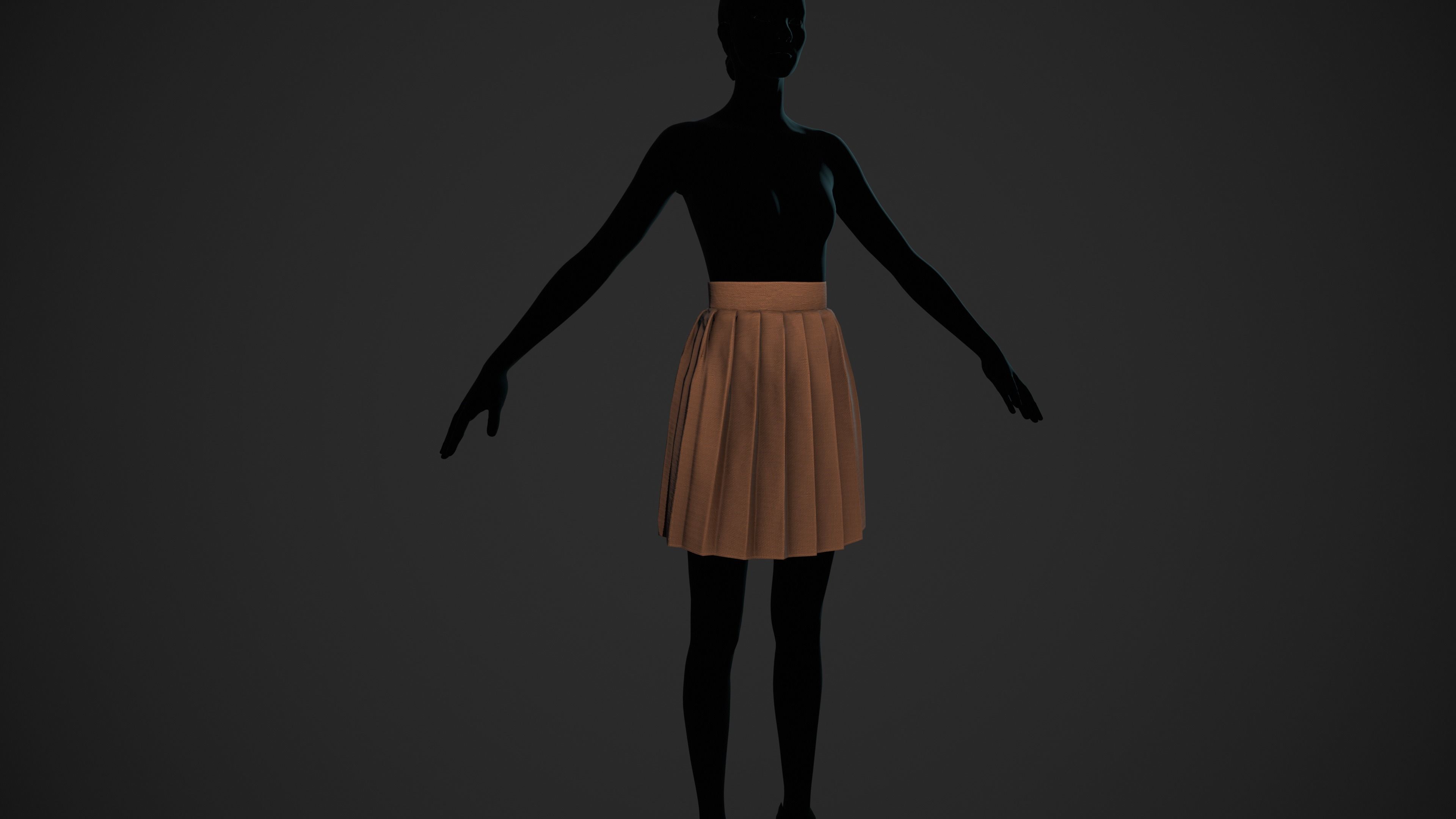 Brown Knife Pleated Skirt  Low-poly 3D model_2
