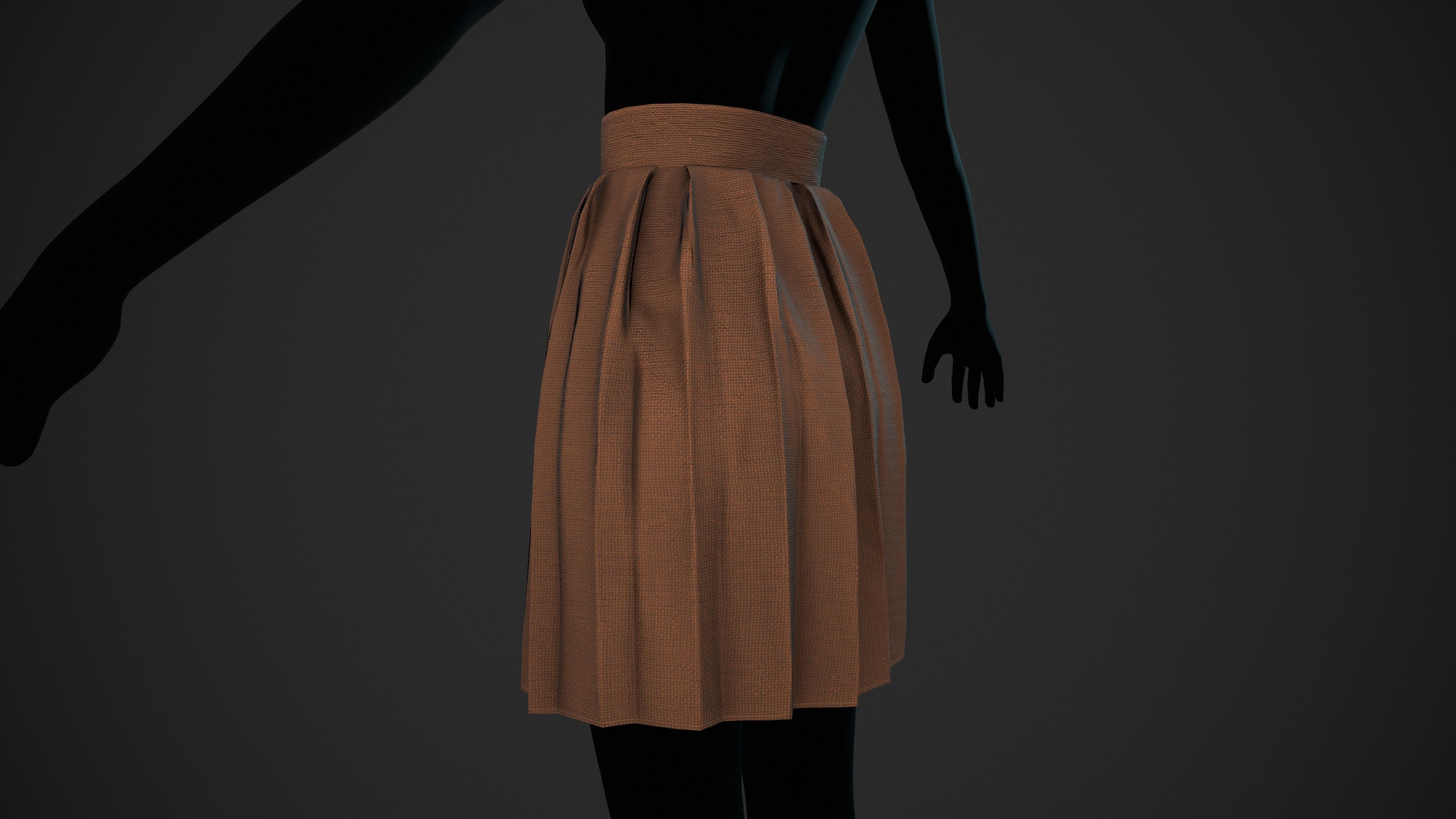 Brown Knife Pleated Skirt  Low-poly 3D model_7