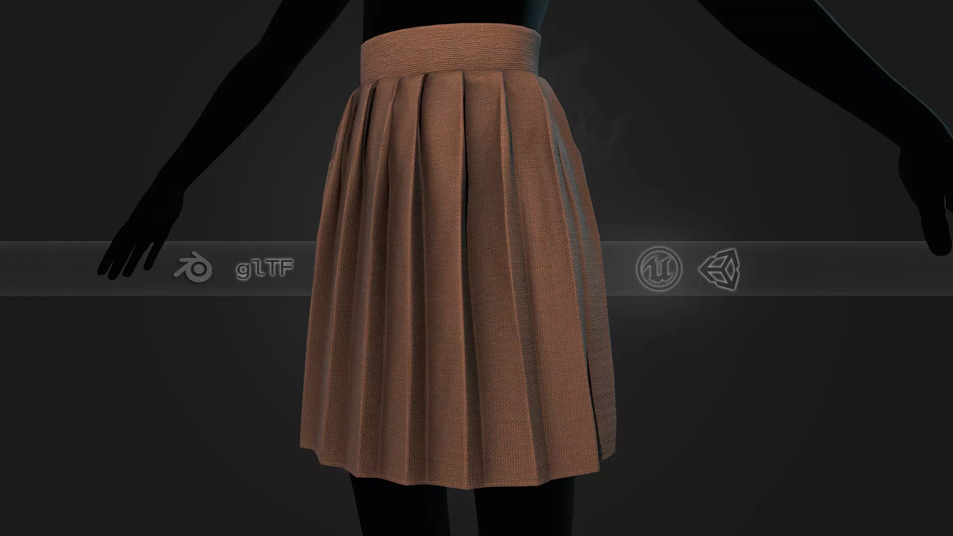 Brown Knife Pleated Skirt  Low-poly 3D model_0