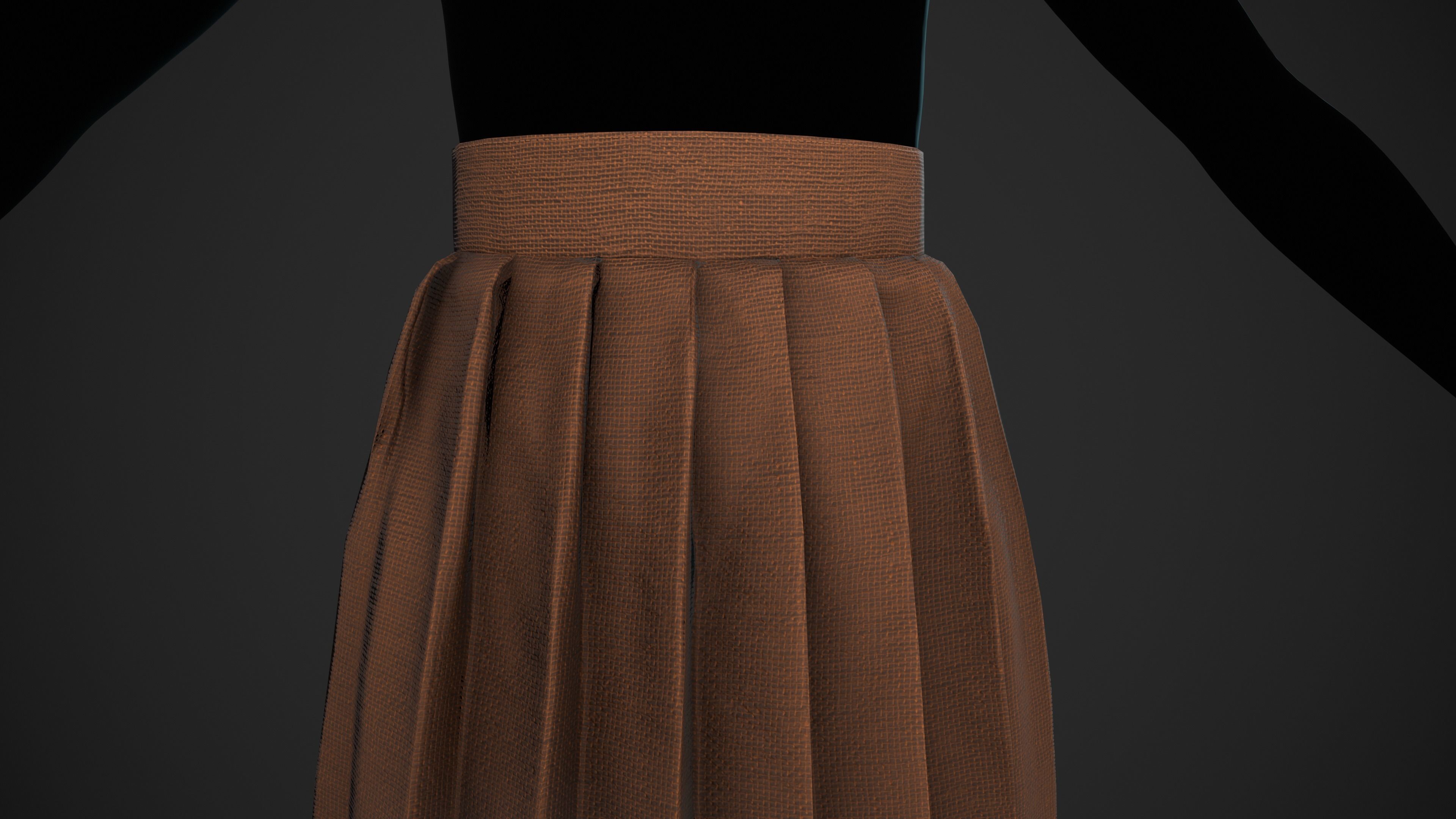 Brown Knife Pleated Skirt  Low-poly 3D model_5