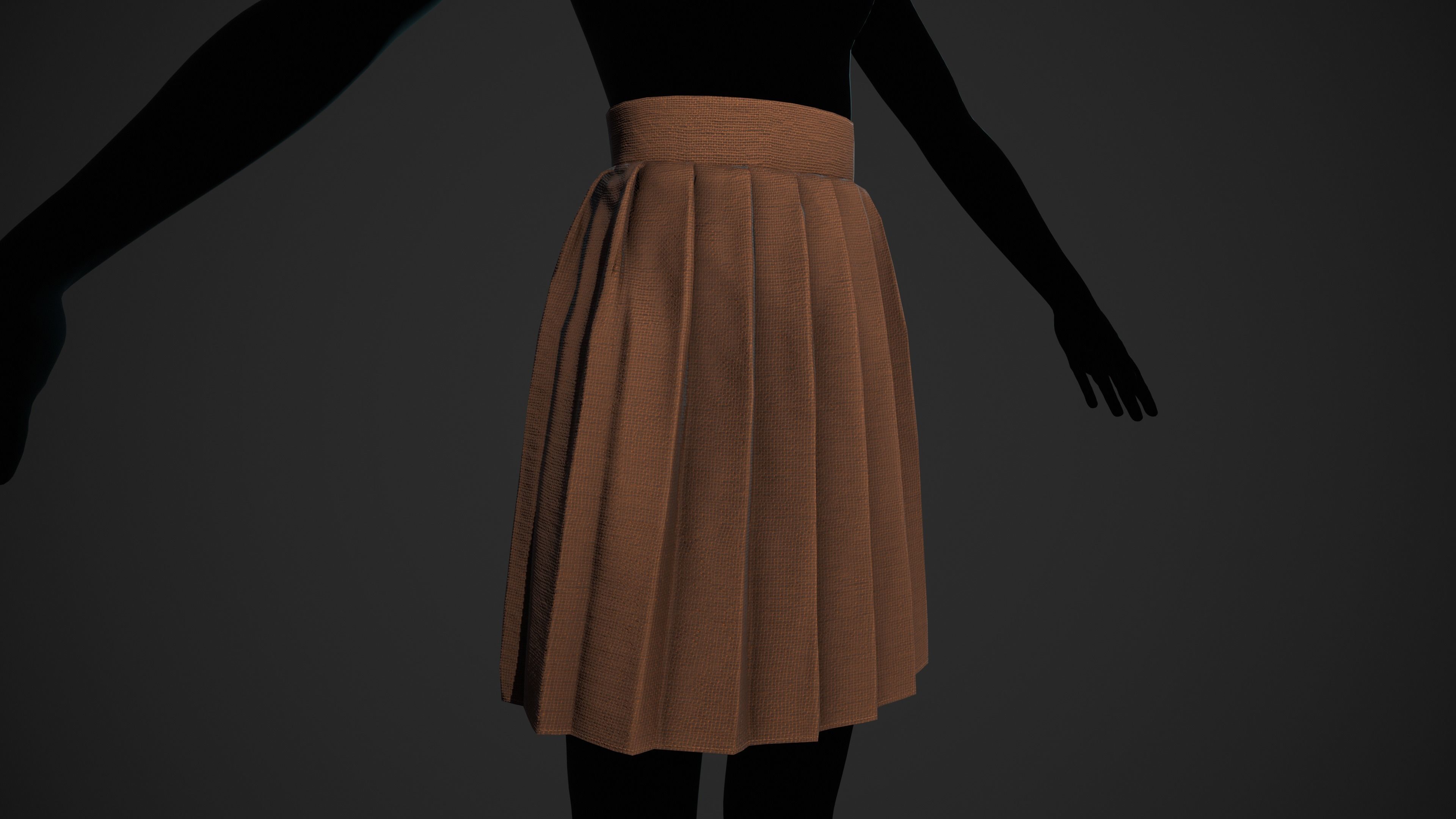 Brown Knife Pleated Skirt  Low-poly 3D model_4