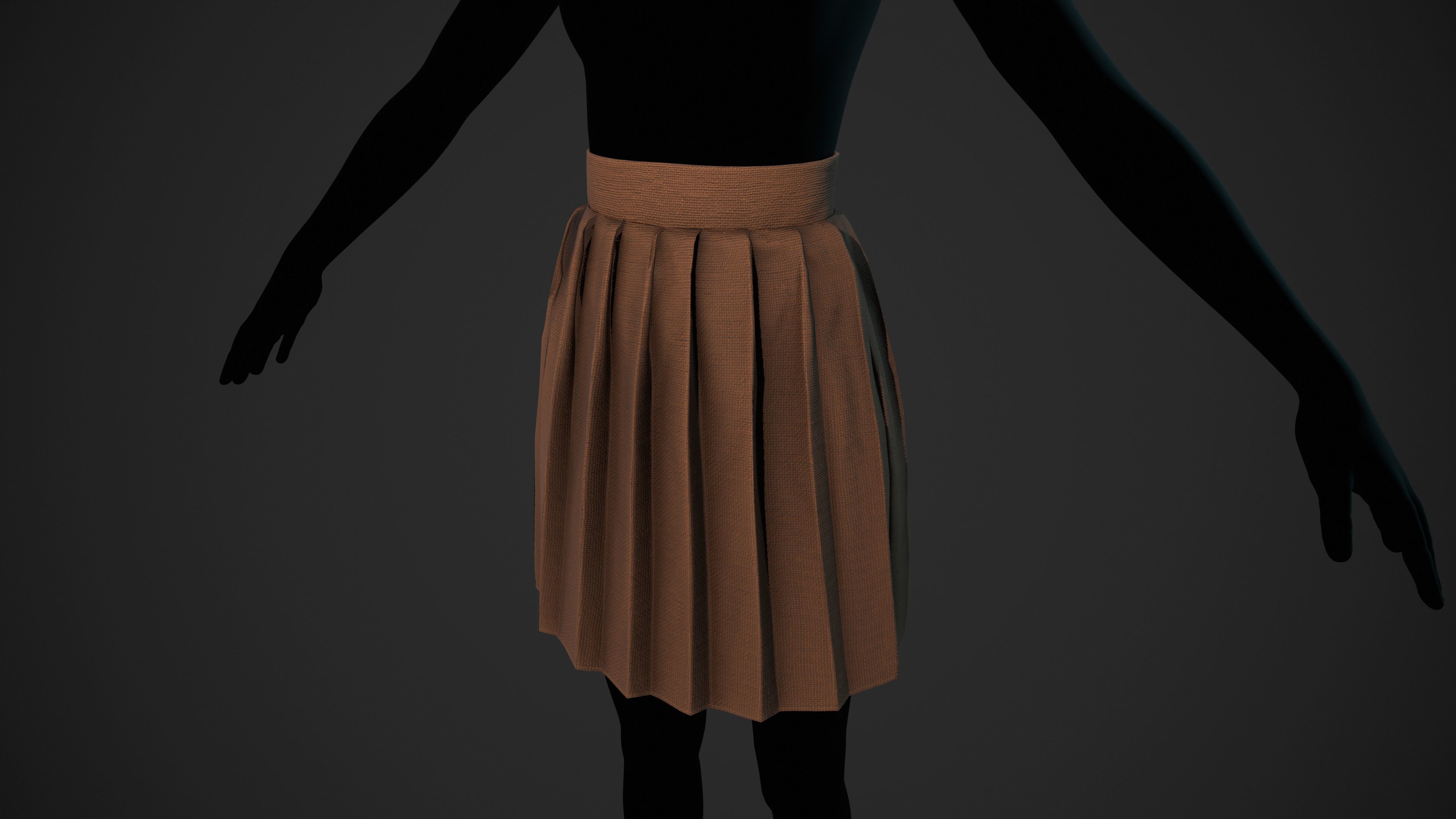 Brown Knife Pleated Skirt  Low-poly 3D model_8