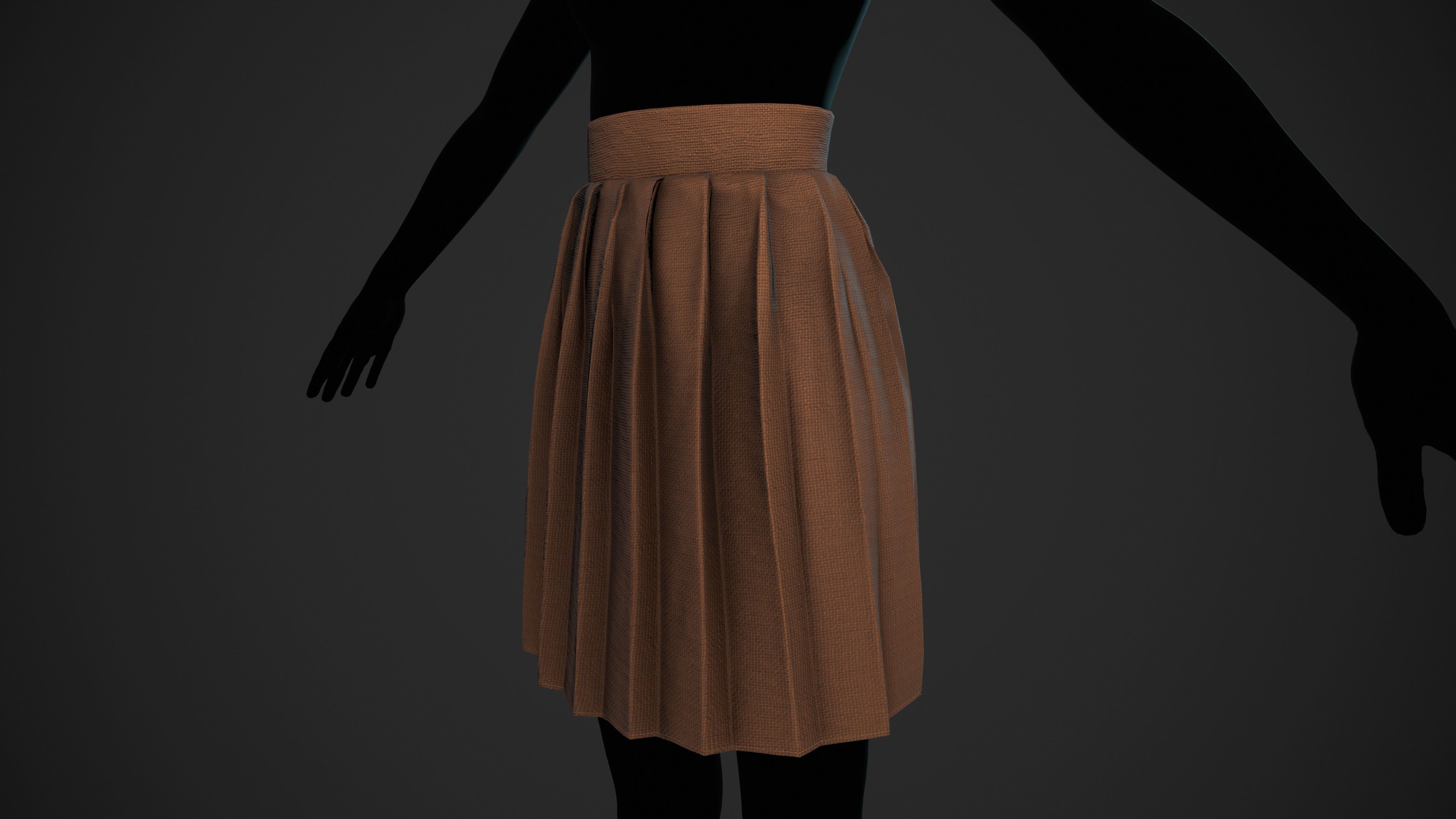 Brown Knife Pleated Skirt  Low-poly 3D model_1
