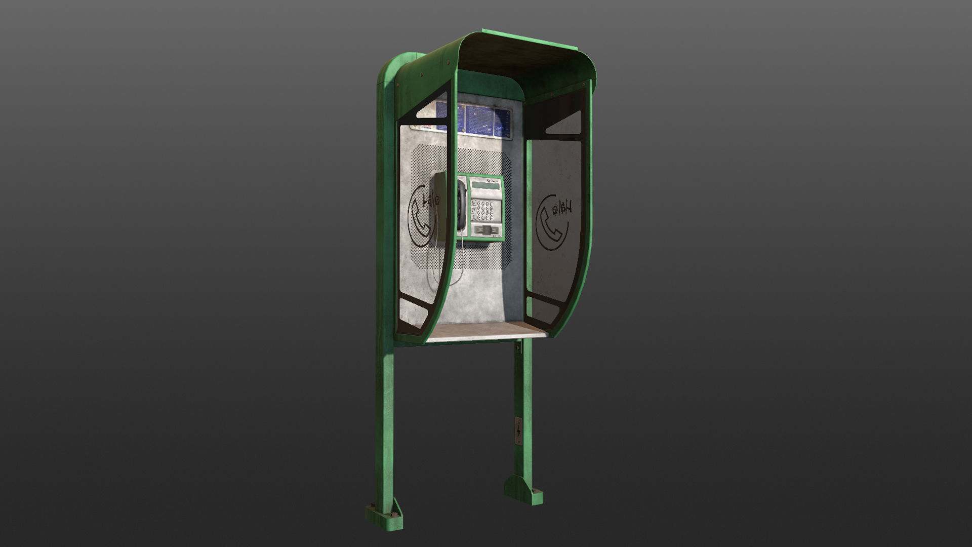 NoviSad PhoneBooth mono GREEN Low-poly 3D model_11