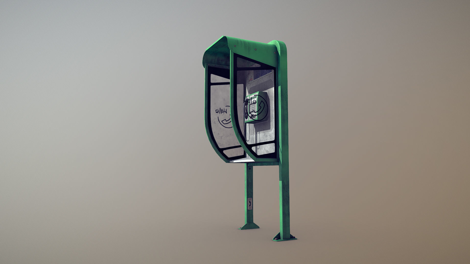 NoviSad PhoneBooth mono GREEN Low-poly 3D model_2