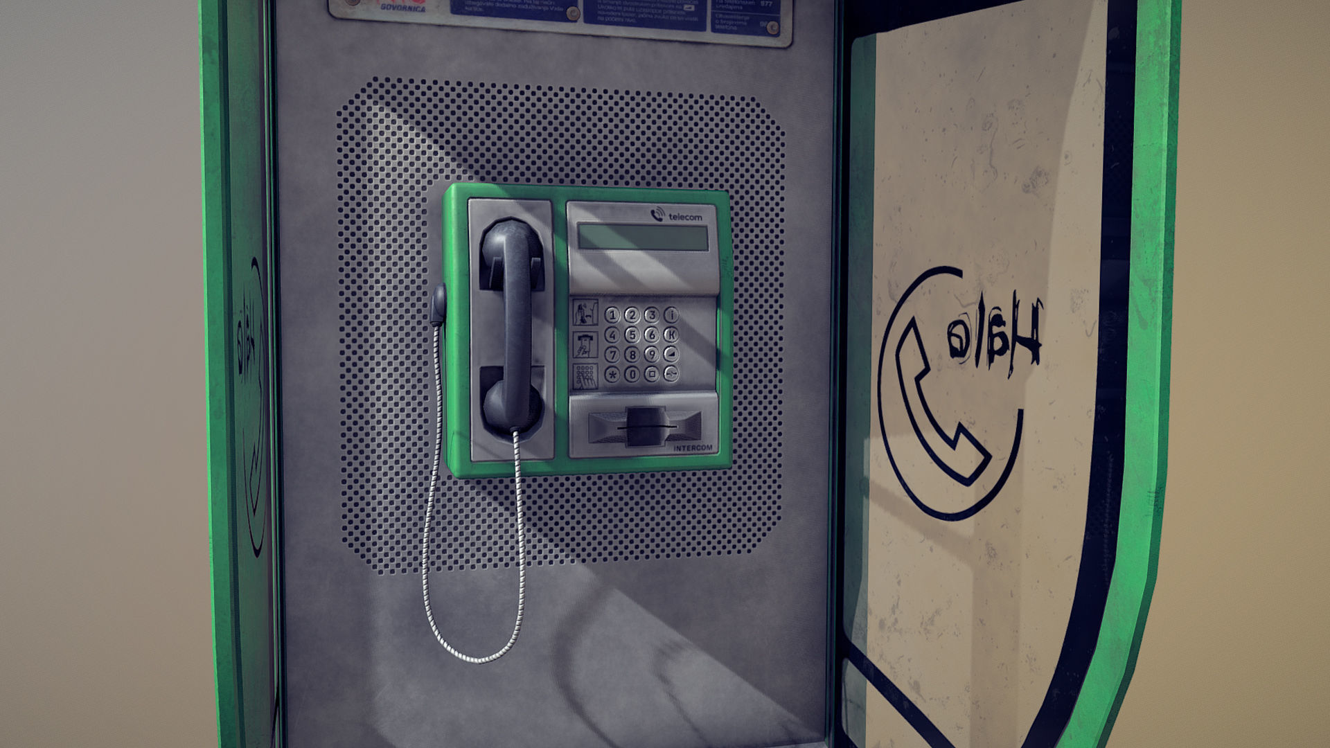 NoviSad PhoneBooth mono GREEN Low-poly 3D model_9
