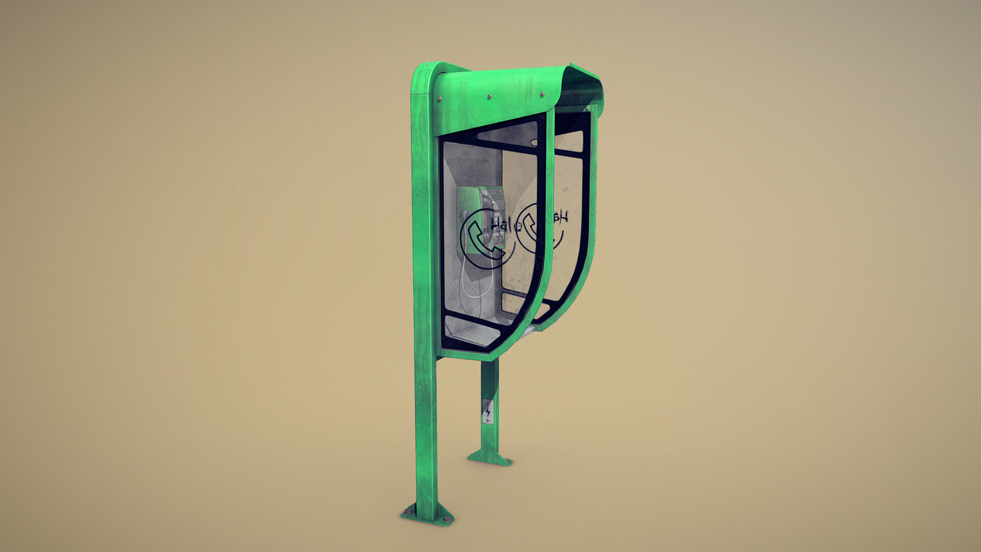 NoviSad PhoneBooth mono GREEN Low-poly 3D model_7