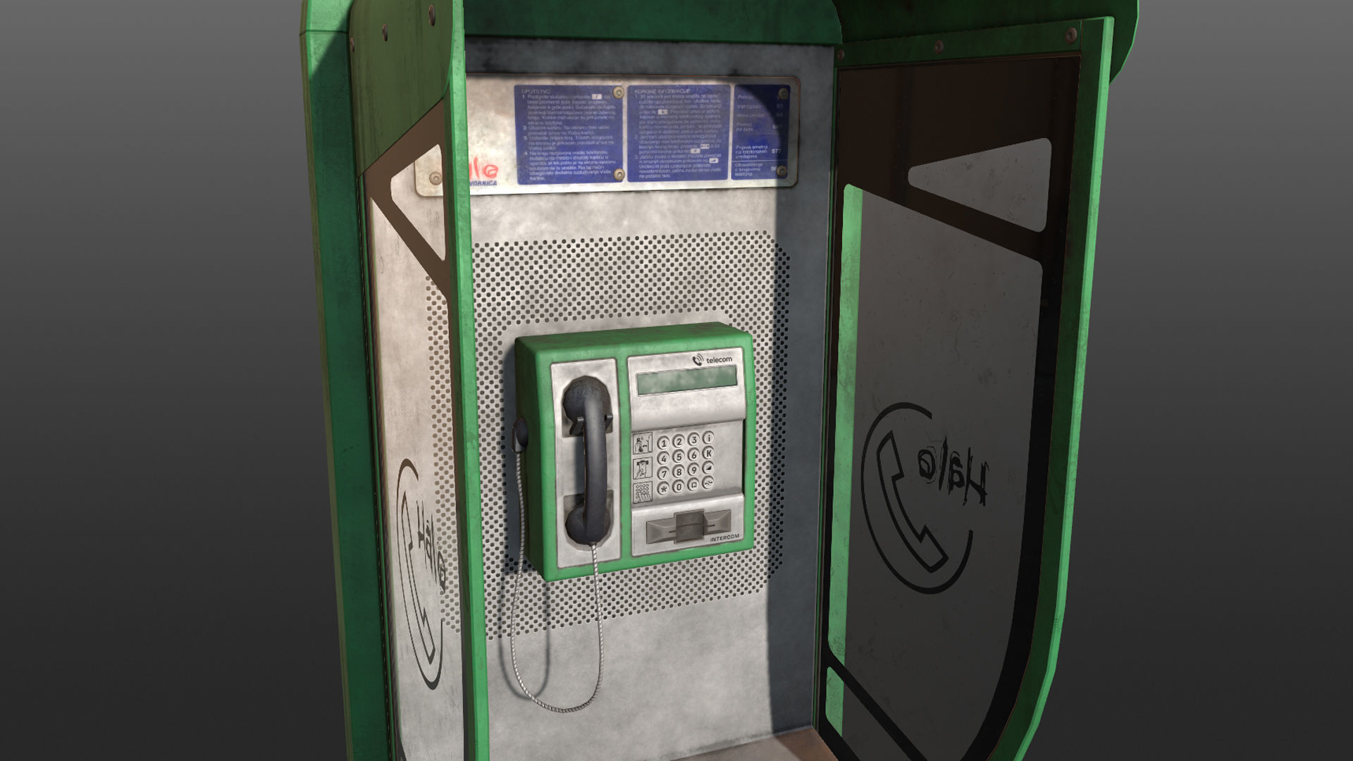 NoviSad PhoneBooth mono GREEN Low-poly 3D model_16