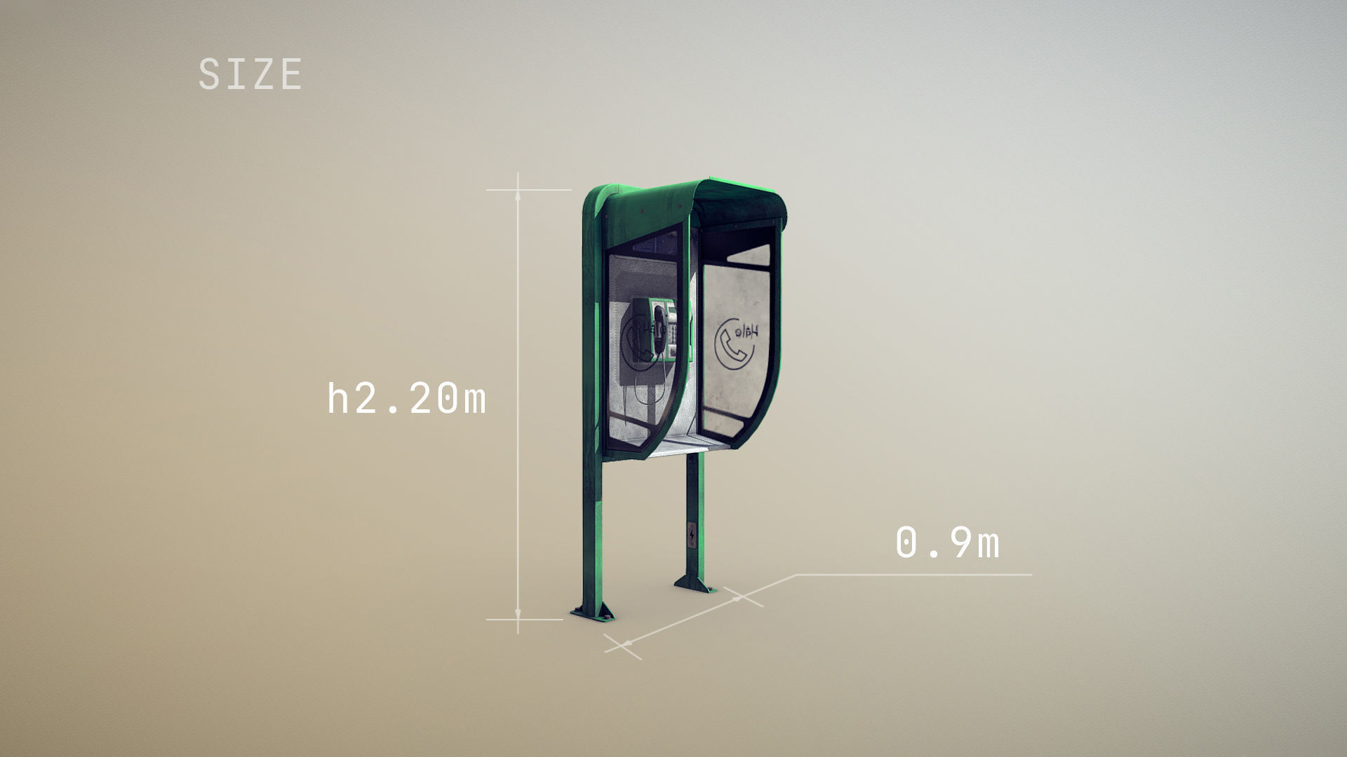 NoviSad PhoneBooth mono GREEN Low-poly 3D model_5
