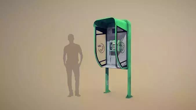 NoviSad PhoneBooth mono GREEN Low-poly 3D model