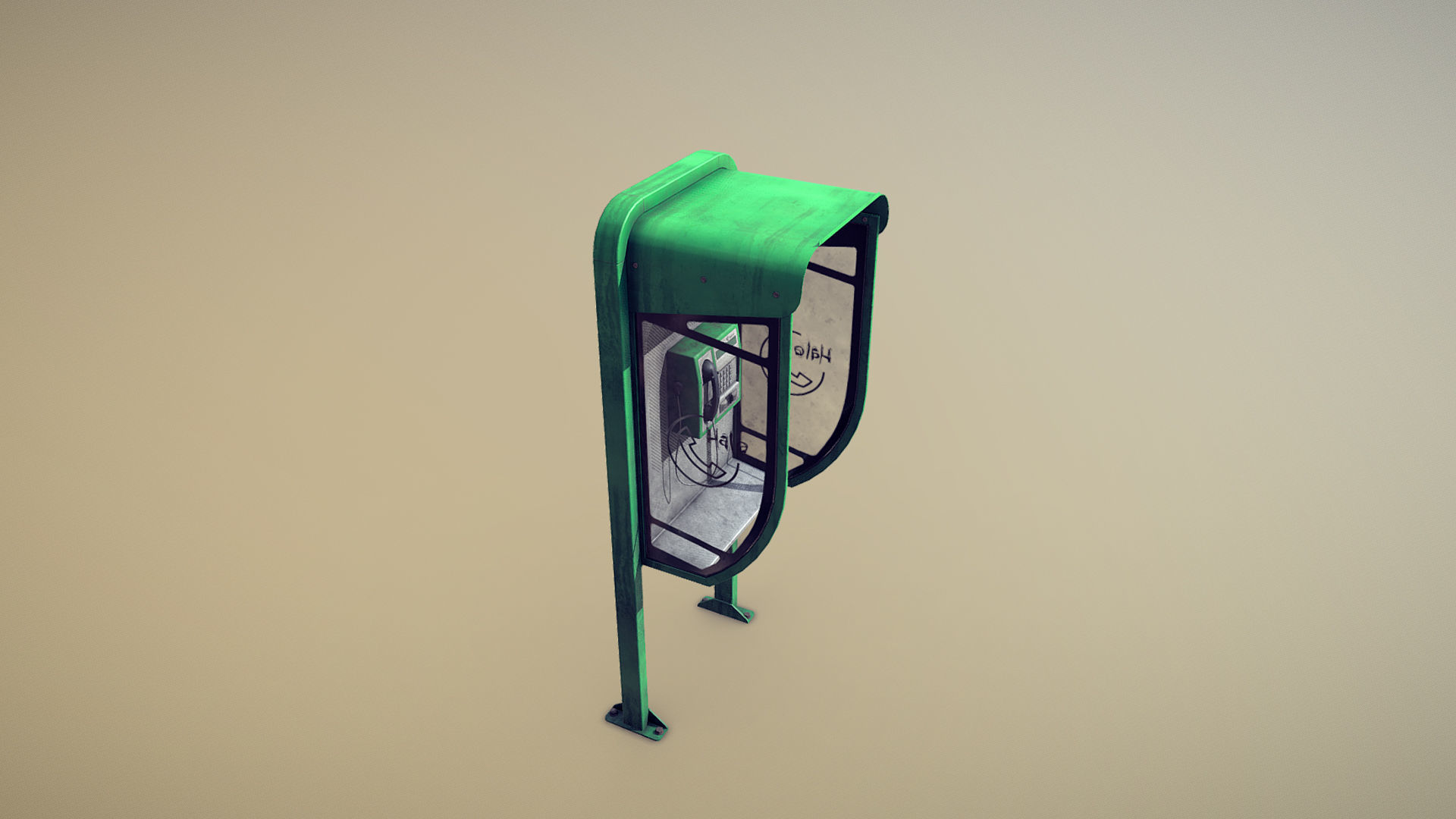 NoviSad PhoneBooth mono GREEN Low-poly 3D model_4