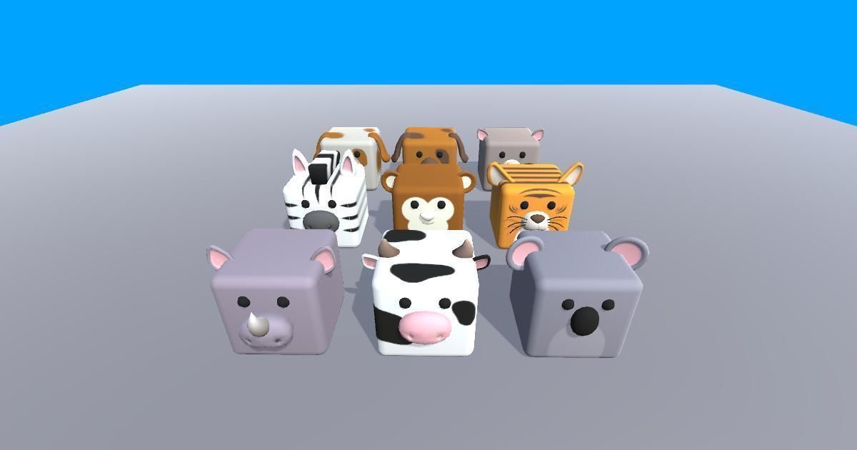 Low poly Cube Animals 3D - Cartoon Animals - 2 Low-poly 3D model_2